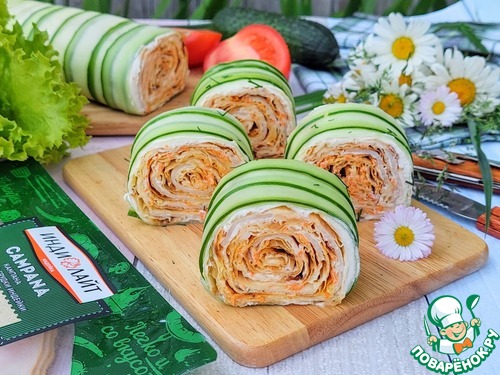 Рулет из лаваша с ветчиной и огурцом