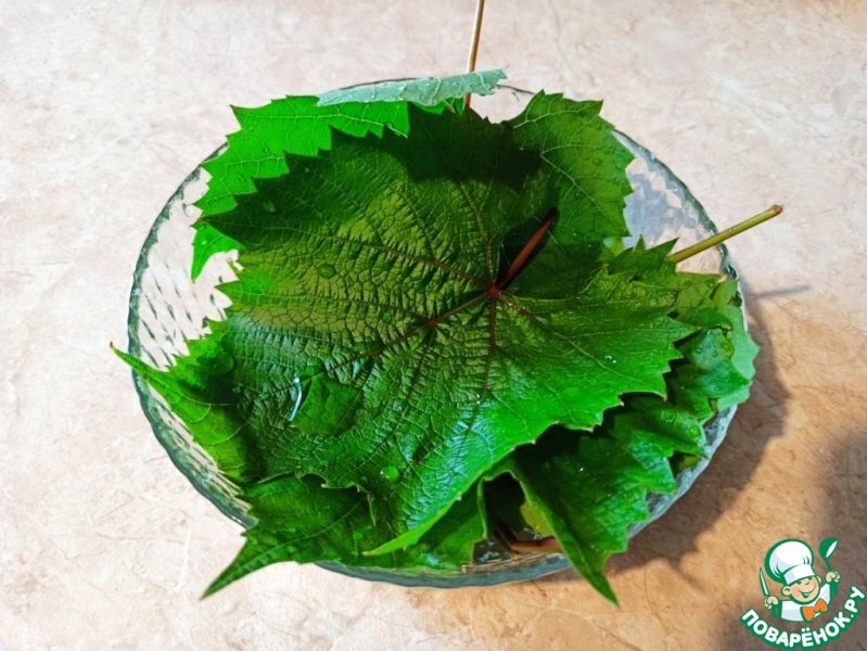Виноградные листья, фаршированные ветчиной и сыром