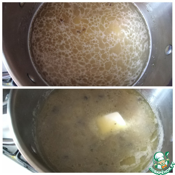 Суп с шампиньонами и кукурузной полентой
