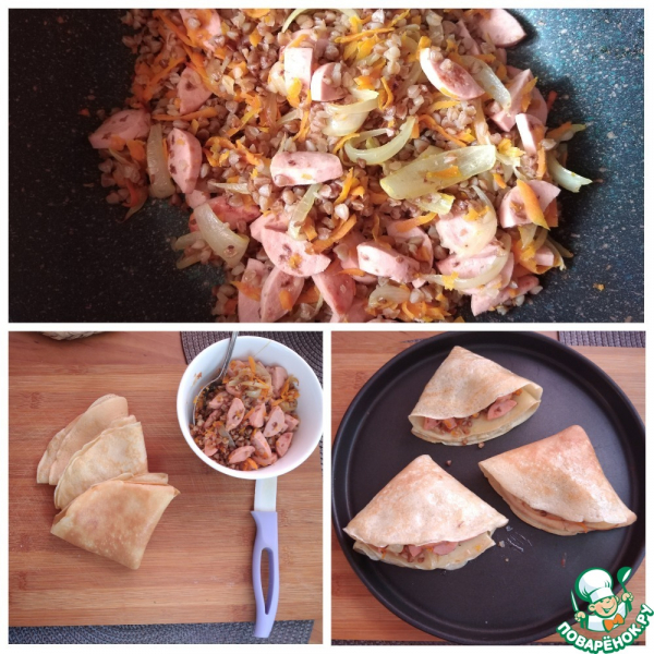 Запечённые блинные треугольники с сосисками