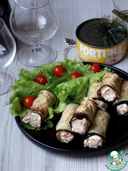 Баклажановые рулетики с тунцом и сыром